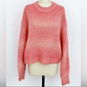 FRAME-Alpaca Blend Brushed Fuzzy Crew Neck Relaxed Oversized Sweater- Pink Ombré